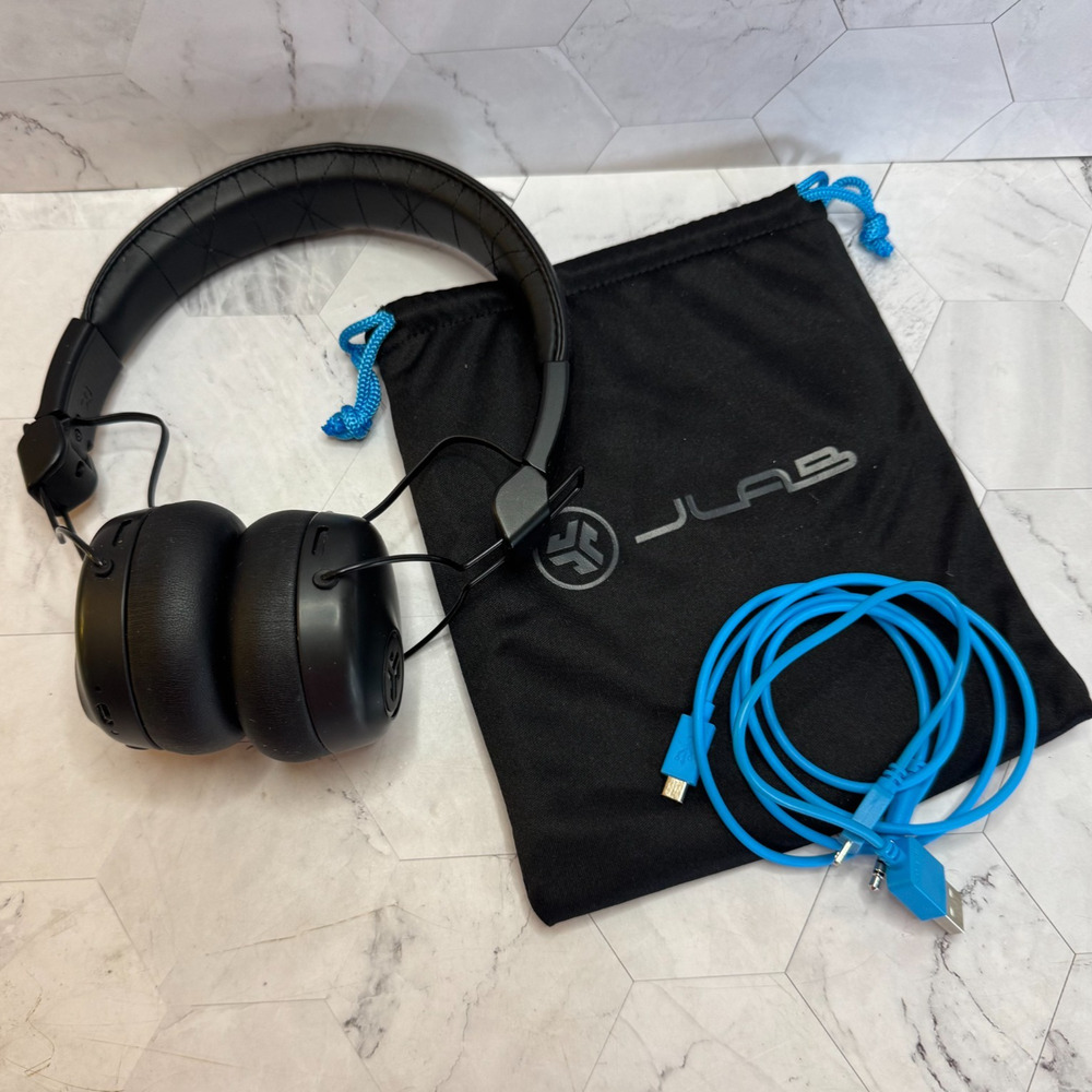JLab Studio Headphones ANC On-Ear Wireless Bluetooth Bag and Cords EUC